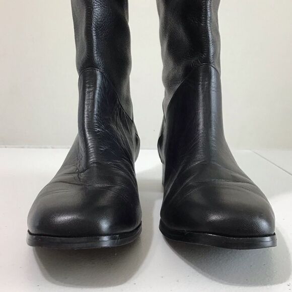 SIAMANTO Knee High Black Leather Riding Boots Pull-On Block Heel Boots Size 91/2 - Picture 6 of 16